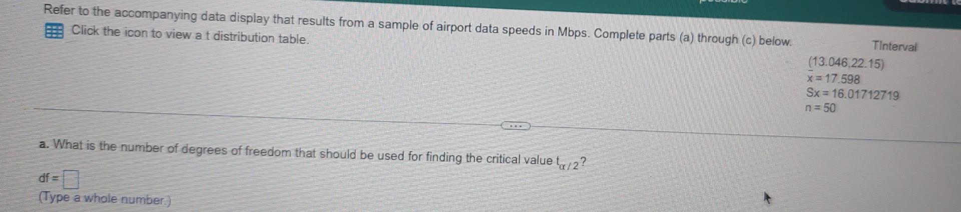 Refer To The Accompanying Data Display That Results From A Sample Of Airport Data Speeds In Mbps Complete Parts A Thr 1