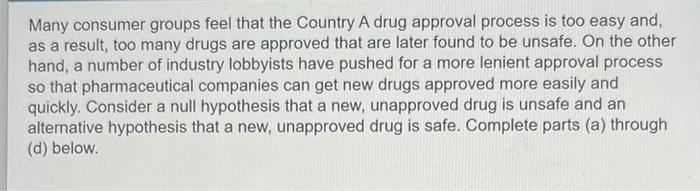 Many Consumer Groups Feel That The Country A Drug Approval Process Is Too Easy And As A Result Too Many Drugs Are Appr 1