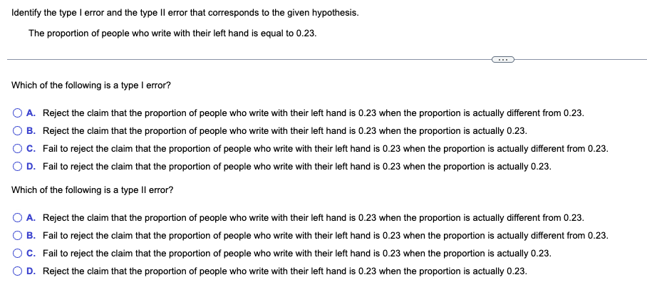 Identify The Type I Error And The Type Ii Error That Corresponds To The Given Hypothesis The Proportion Of People Who W 1