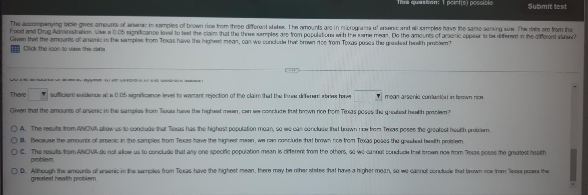 The Accompanying Table Gives Amounts Of Arsenic In Samples Of Brown Rice From Three Different States The Amounts Are In 3