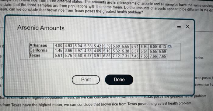The Accompanying Table Gives Amounts Of Arsenic In Samples Of Brown Rice From Three Different States The Amounts Are In 4