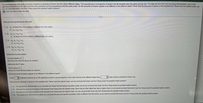 Arying Ble Gives Amounts Of Arsenic In Samples Of Brown Rice From Three Different States The Amounts Are In Micrograms 1
