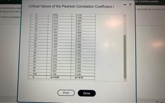 Randomly Selected Sets Of Twin Orn Second Has An Iq Of 927 U Es Of The Pearson Correlation Critical Values Of The Pearso 2