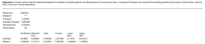 Regression A Coach Wants To See The Relationship Between The Statistics Of Practice Games And Official Games Of A Local 1