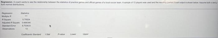 Regression A Coach Wants To See The Relationship Between The Statistics Of Practice Games And Official Games Of A Local 1