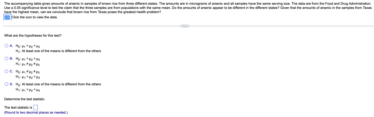 The Accompanying Table Gives Amounts Of Arsenic In Samples Of Brown Rice From Three Different States The Amounts Are In 1