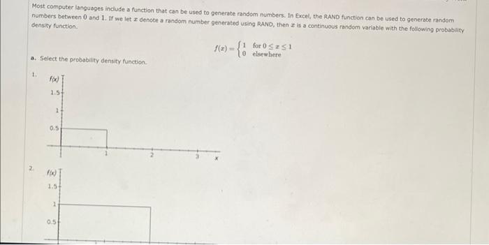 Most Computer Languages Include A Function That Can Be Used To Generate Random Numbers In Excel The Rand Function Can 1