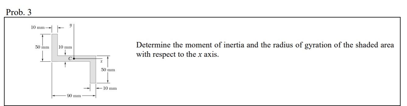 Prob 3 Y 10 Mm 50 Mm 10 Mm Determine The Moment Of Inertia And The Radius Of Gyration Of The Shaded Area With Respect T 1