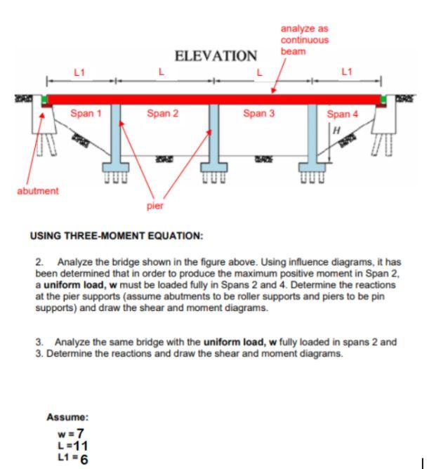 Analyze As Continuous Beam Elevation L L1 L L1 Span 1 Span 2 Span 3 Span 4 H110 Abutment Pier Using Three Moment Equatio 1