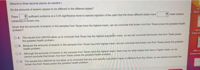The Accompanying Table Gives Amounts Of Arsenic In Samples Of Brown Rice From Three Different States The Amounts Are In 4