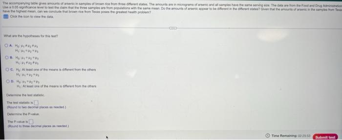 The Accompanying Table Gives Amounts Of Arsenic In Samples Of Brown Rice From Three Different States The Amounts Are In 1