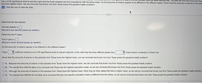 The Accompanying Table Gives Amounts Of Arsenic In Samples Of Brown Rice From Three Different States The Amounts Are In 2