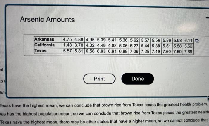 The Accompanying Table Gives Amounts Of Arsenic In Samples Of Brown Rice From Three Different States The Amounts Are In 3