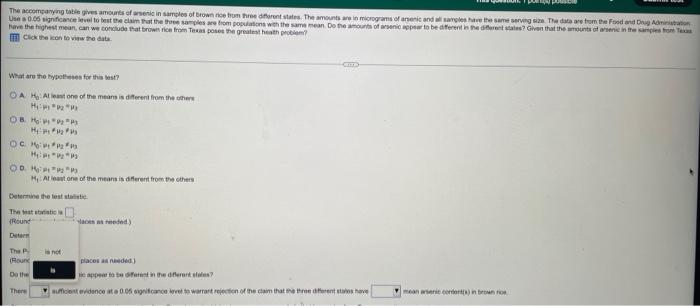 The Accompanying Table Gives Amounts Of Arsenic In Samples Of Brown Rice From Three Different States The Amounts Are In 1