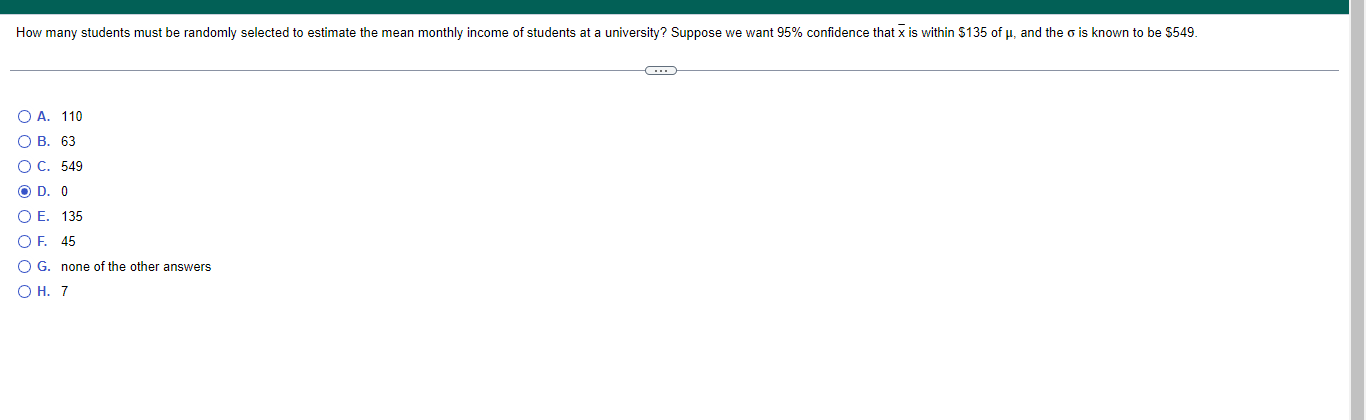 How Many Students Must Be Randomly Selected To Estimate The Mean Monthly Income Of Students At A University Suppose We 1