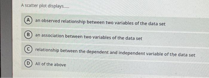 A Scatter Plot Displays A An Observed Relationship Between Two Variables Of The Data Set B An Association Between 1