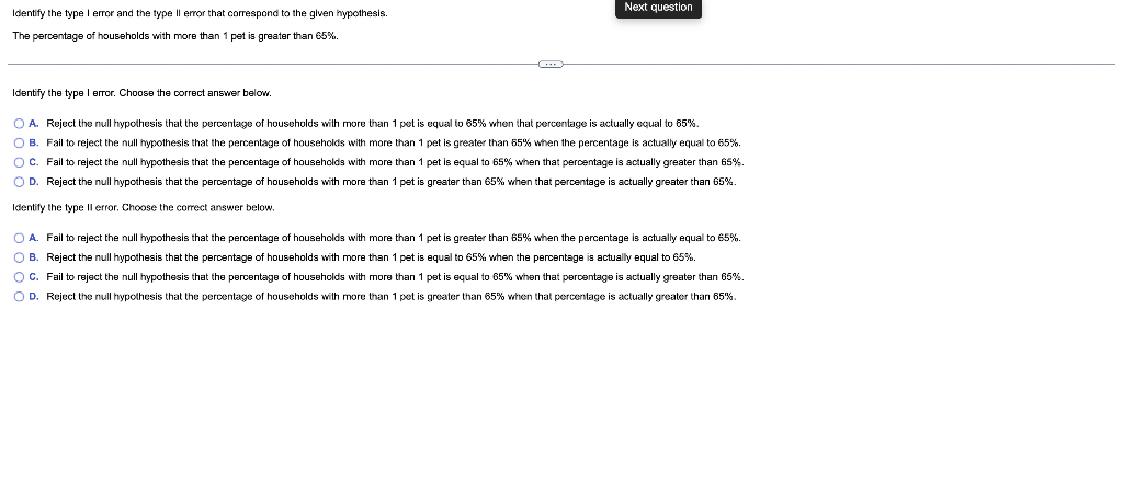 Identify The Type I Error And The Type Il Error That Correspond To The Given Hypothesis The Percentage Of Households Wi 1
