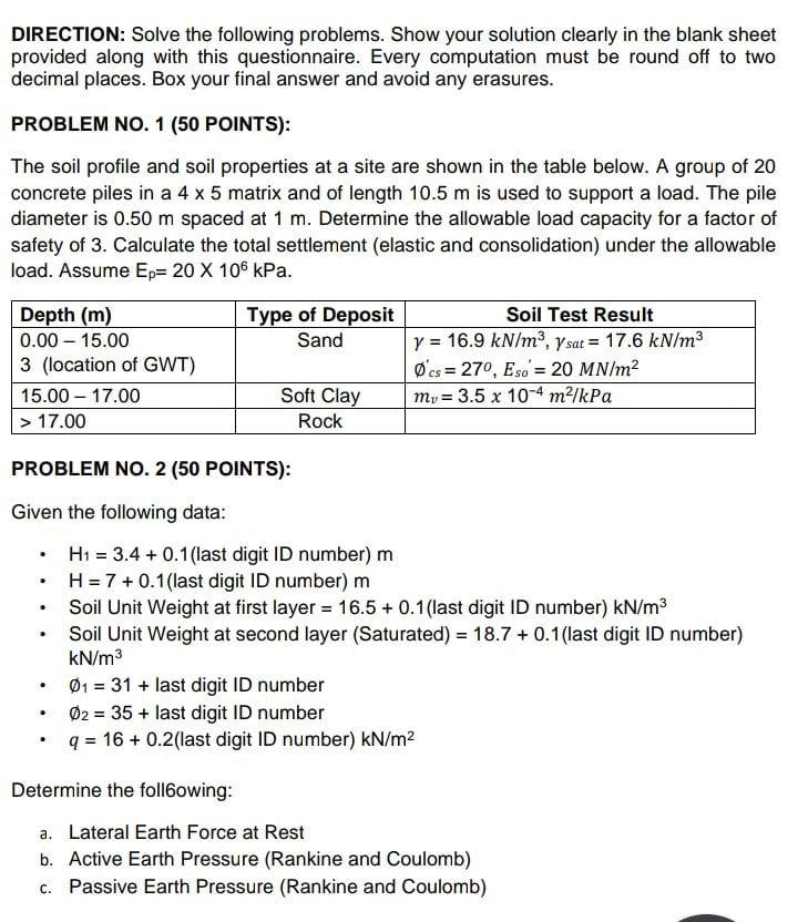Direction Solve The Following Problems Show Your Solution Clearly In The Blank Sheet Provided Along With This Question 1
