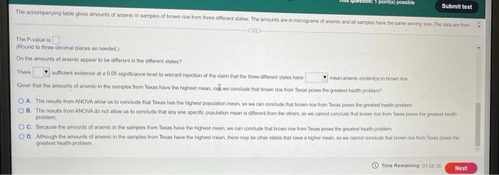 The Accompanying Table Gives Amounts Of Arsenic In Samples Of Brown Rice From Three Different States The Amounts Are In 5