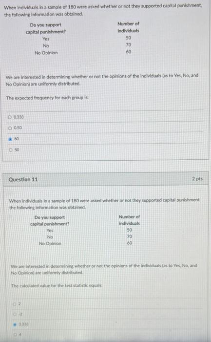 When Individuals In A Sample Of 180 Were Asked Whether Or Not They Supported Capital Punishment The Following Informati 1