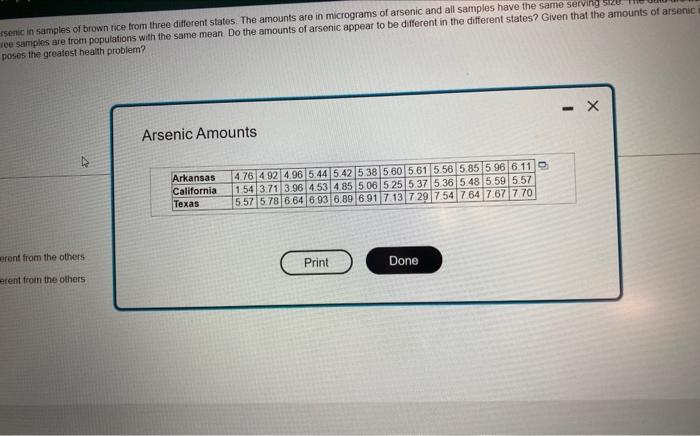 Test Math 1p98 Final Exam Spring 2022 The Accompanying Table Gives Amounts Of Arsenic In Samples Of Brown Rice From T 10