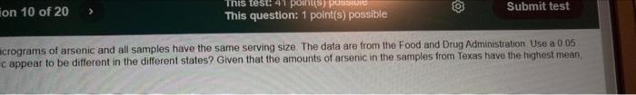 Test Math 1p98 Final Exam Spring 2022 The Accompanying Table Gives Amounts Of Arsenic In Samples Of Brown Rice From T 11