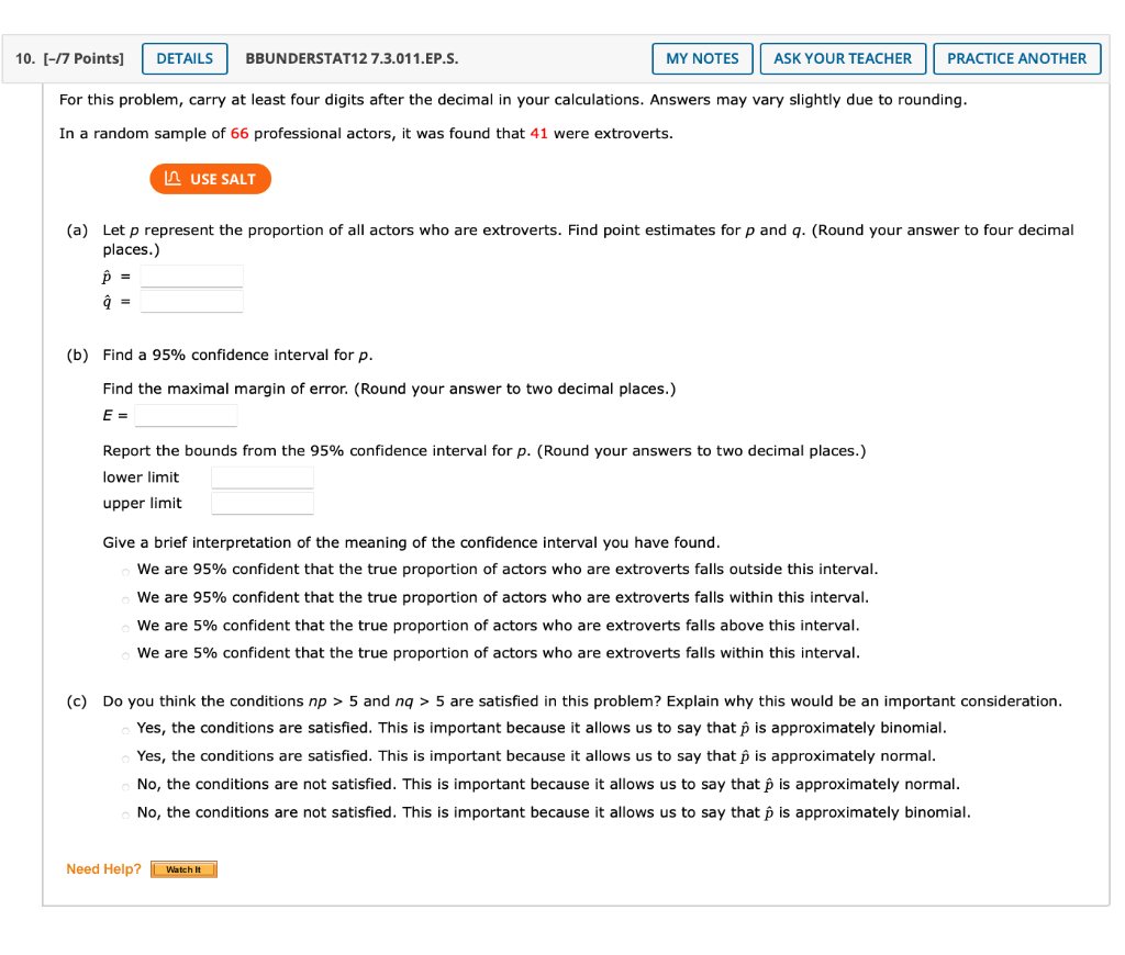 10 7 Points Details Bbunderstat12 7 3 011 Ep S For This Problem Carry At Least Four Digits After The Decimal In Y 1