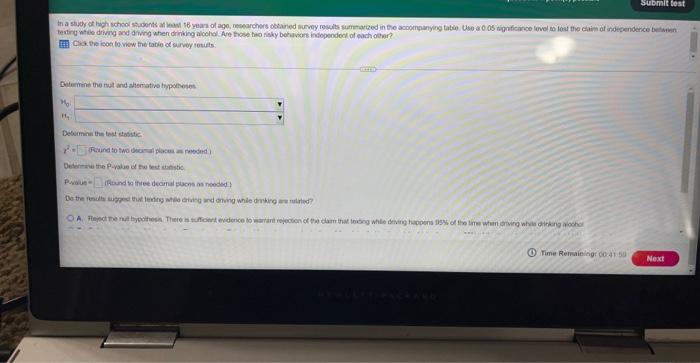 In A Study Of High School Students At Least 16 Years Of Age Researchers Obtained Survey Results Summarized In The Accom 1
