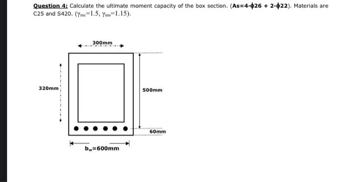 Question 4 Calculate The Ultimate Moment Capacity Of The Box Section As 4 0 26 2 422 Materials Are C25 And S420 1