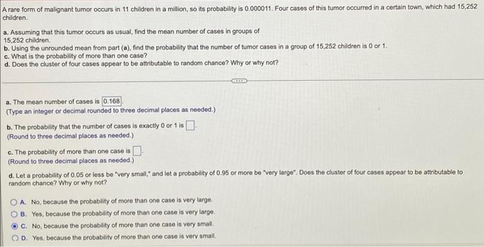 A Rare Form Of Malignant Tumor Occurs In 11 Children In A Million So Its Probability Is 0 000011 Four Cases Of This Tu 1