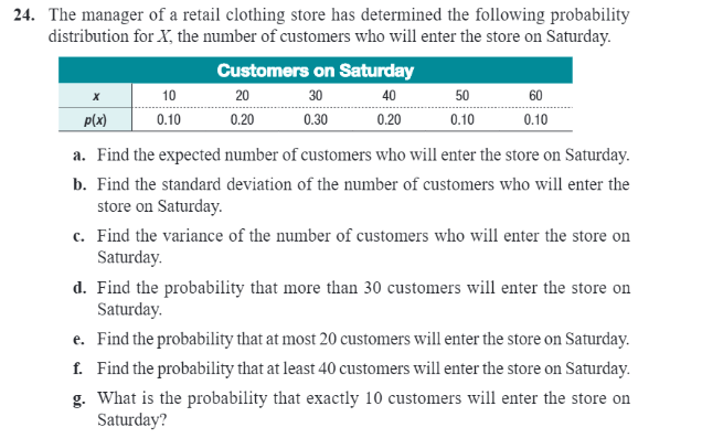 24 The Manager Of A Retail Clothing Store Has Determined The Following Probability Distribution For X The Number Of Cu 1