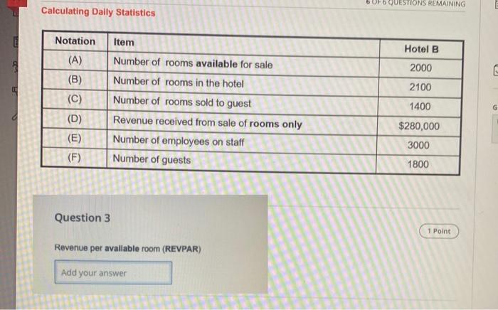 E Calculating Daily Statistics Notation Item B C D E F Question 3 Number Of Rooms Available For Sale Number 1