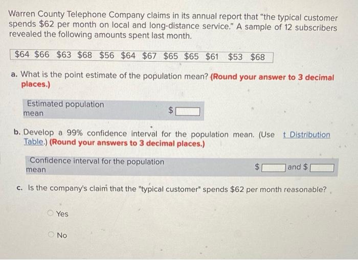 Warren County Telephone Company Claims In Its Annual Report That The Typical Customer Spends 62 Per Month On Local And 1