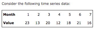 Consider The Following Time Series Data Month Value 1 2 3 4 5 6 23 13 20 12 18 21 7 16 B Develop A Three Month Movin 1