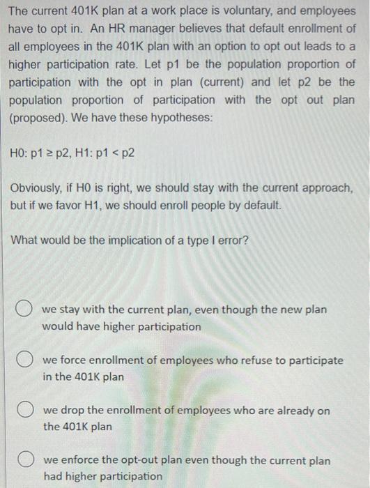 The Current 401k Plan At A Work Place Is Voluntary And Employees Have To Opt In An Hr Manager Believes That Default En 1