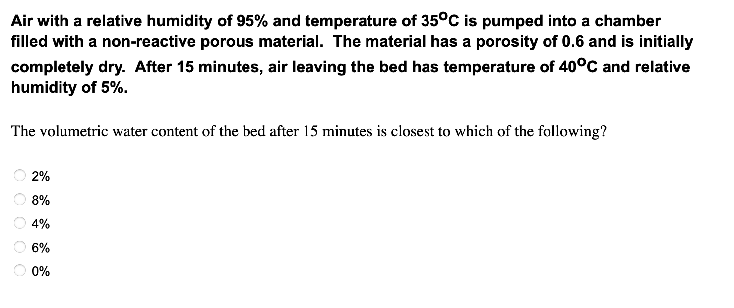 Air With A Relative Humidity Of 95 And Temperature Of 35 C Is Pumped Into A Chamber Filled With A Non Reactive Porous M 1