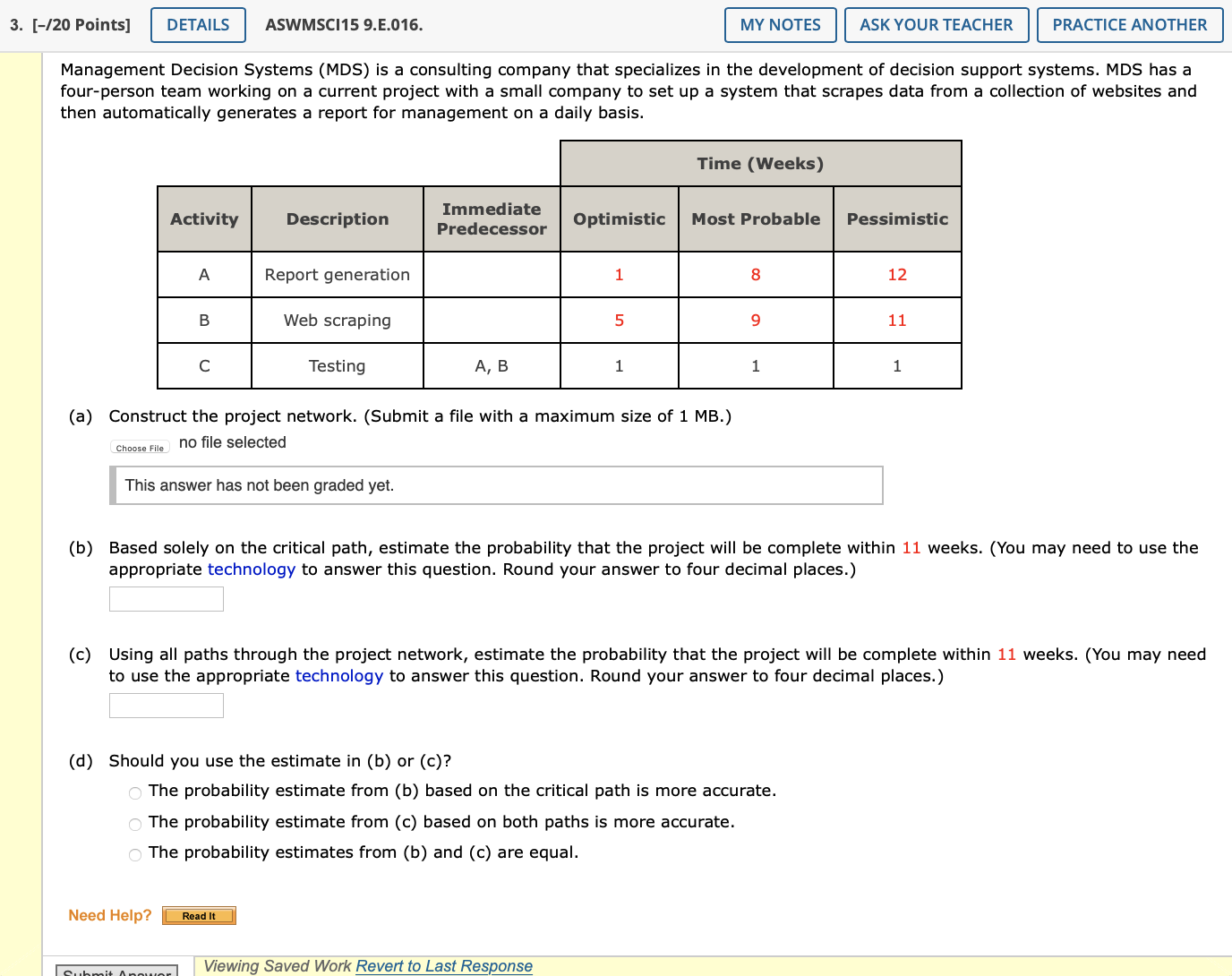 3 20 Points Details Aswmsci15 9 E 016 Choose File Management Decision Systems Mds Is A Consulting Company That S 1