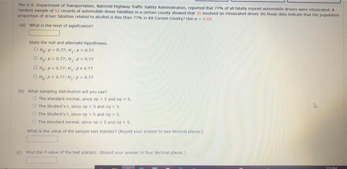 The U S Department Of Transportation National Highway Traffic Safety Administration Reported That 77 Of All Fatally 1