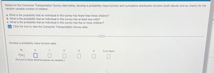 Based On The Consumer Transportation Survey Data Below Develop A Probability Mass Function And Cumulative Distribution 1