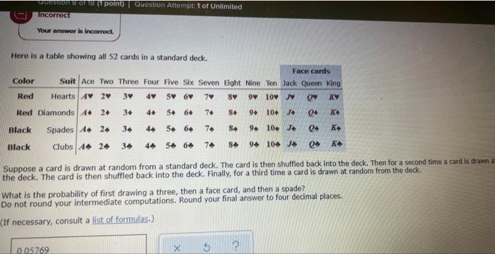 Question 8 Of 18 1 Point Question Attempt 1 Of Unlimited C Incorrect Your Answer Is Incorrect Here Is A Table Show 1
