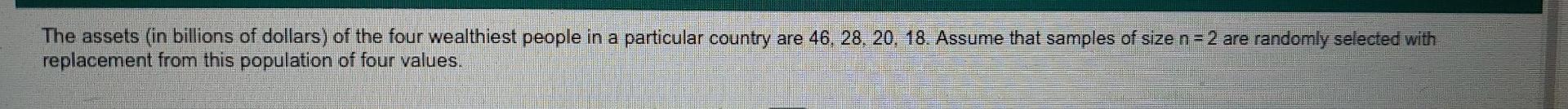 The Assets In Billions Of Dollars Of The Four Wealthiest People In A Particular Country Are 46 28 20 18 Assume Tha 1