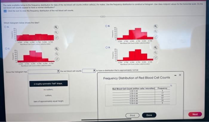 The Table Avalatio Below Is The Frequency Distribution For Data Of The Red Blood Cell Counts Million Cells For Males 3