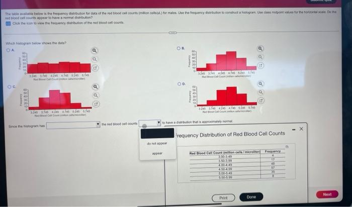 The Table Avalatio Below Is The Frequency Distribution For Data Of The Red Blood Cell Counts Million Cells For Males 4