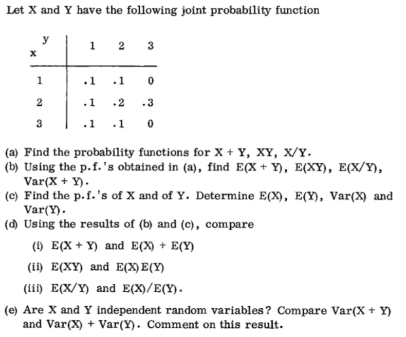 Let X And Y Have The Following Joint Probability Function X Y 1 2 3 12 3 1 1 0 1 2 3 1 1 0 A Find The Probabilit 1
