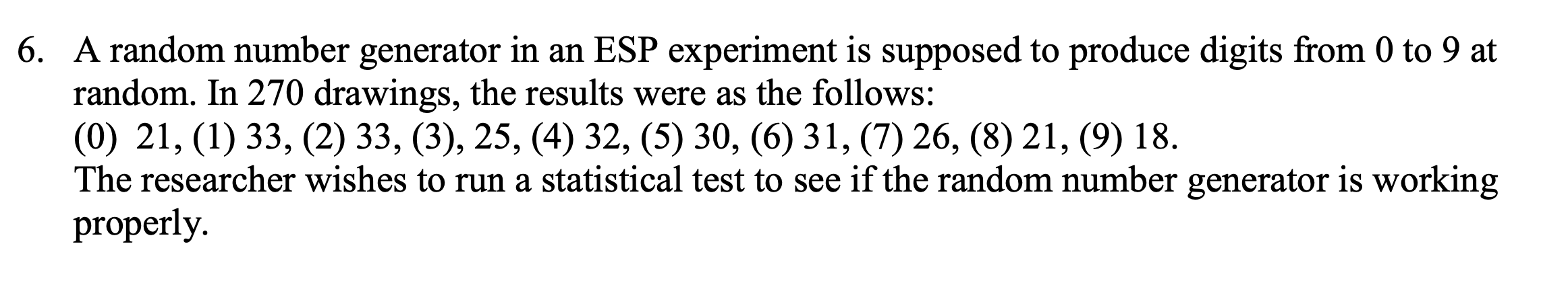 6 A Random Number Generator In An Esp Experiment Is Supposed To Produce Digits From 0 To 9 At Random In 270 Drawings 1