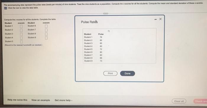 The Accompanying Dels Represent The Pulse Rates Beats Per Minute Of Nine Students Treat The Nine Students As A Popula 1