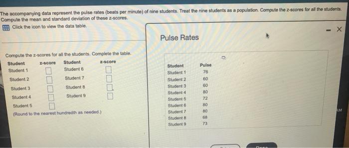 The Accompanying Dels Represent The Pulse Rates Beats Per Minute Of Nine Students Treat The Nine Students As A Popula 3