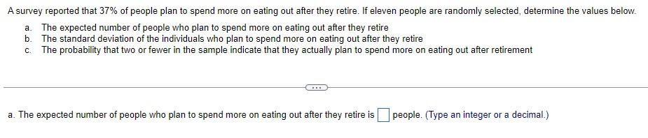 A Survey Reported That 37 Of People Plan To Spend More On Eating Out After They Retire If Eleven People Are Randomly S 1