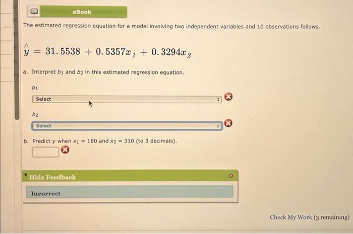 Ebook The Estimated Regression Equation For A Model Involving Two Independent Variables And 10 Observations Follows Y 1