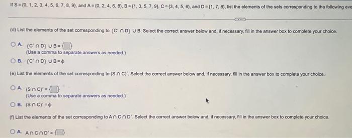 Ifs 0 1 2 3 4 5 6 7 8 9 And A 0 2 4 6 8 B 1 3 5 7 9 C 3 4 5 6 And D 1 7 8 List The 1